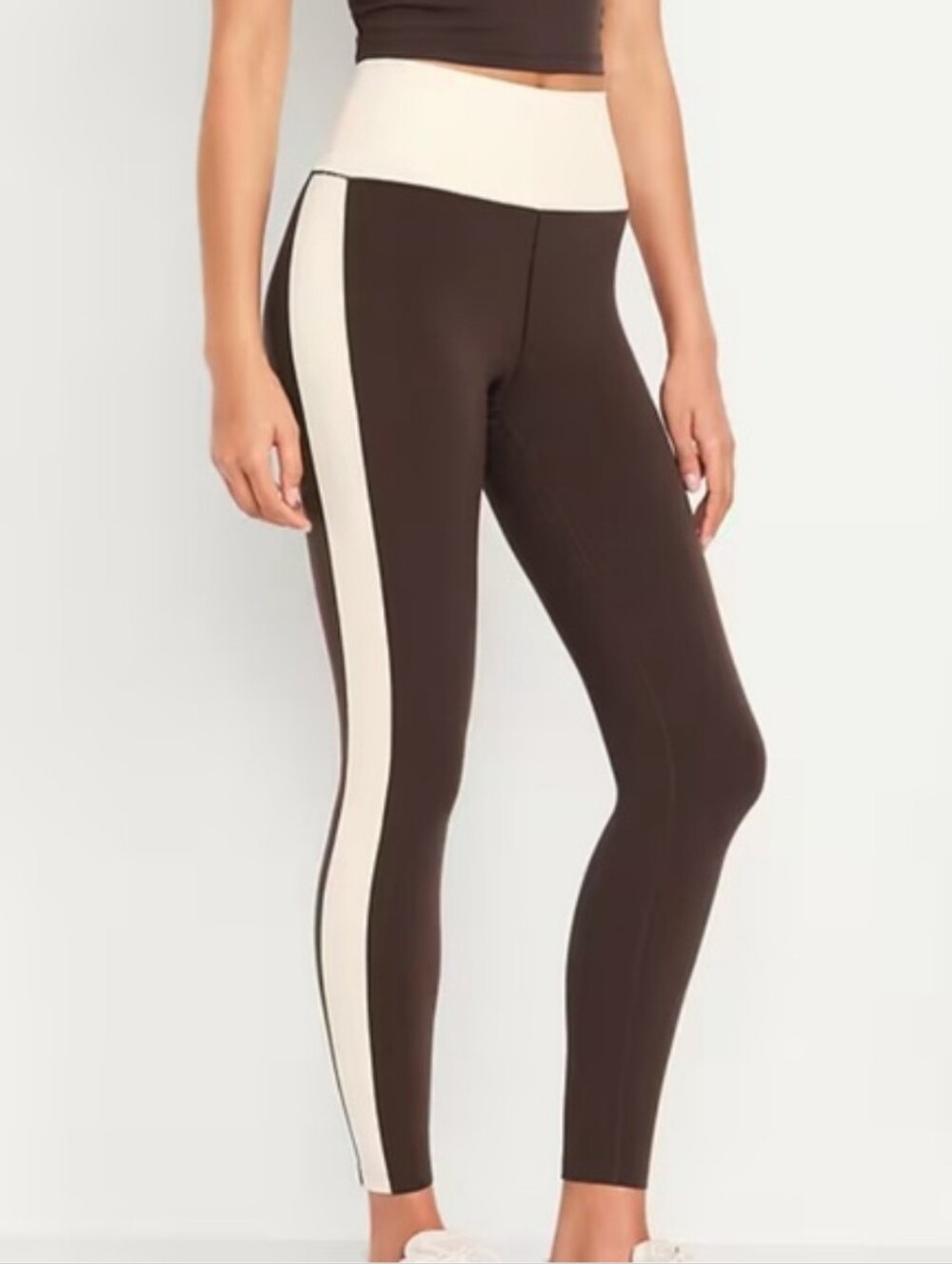 NWT Old Navy High-Waist Side-Stripe Leggings - Coffee Brown & Cream